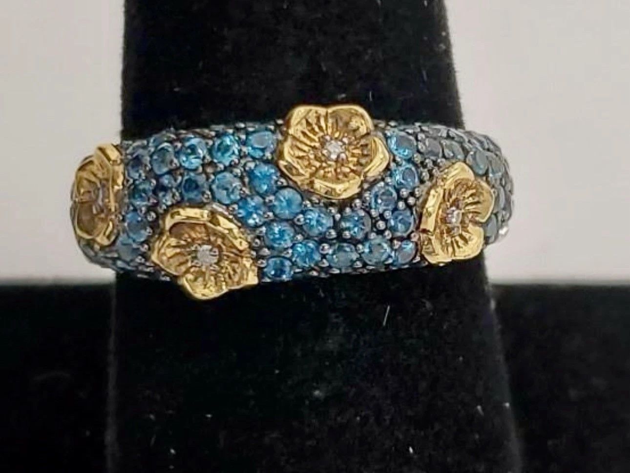 FREE SHIPPING! Dweck Blue Diamonds 925 Silver Floral Ring Size 9.25