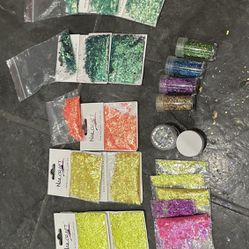 Craft Supplies / Mylar Glitter, Glass Hot Plates, Paint, Misc