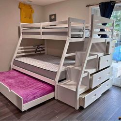 👉Jason White Finish Twin/Full Bunk Bed$20 Down Payment and delivery available 