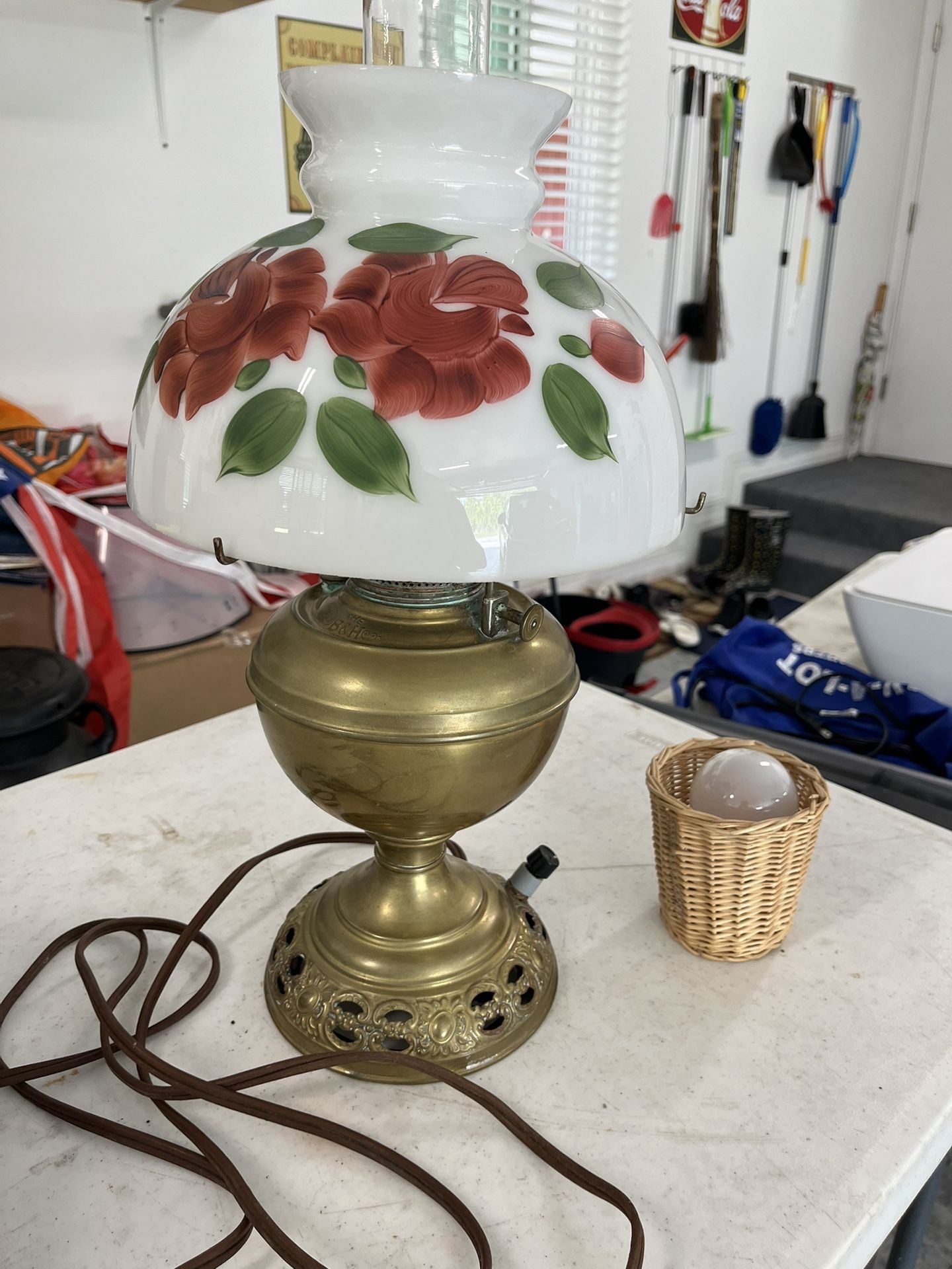 Vintage Lamp Brass And Porcelain