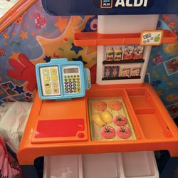 Aldi Toddler Baby Pretend Play Grocery Store With Cart And Fake Food Microwave Baskets