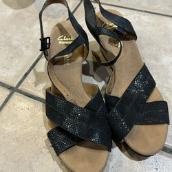 Clarks Helio Latitude Wedge Open Toe Ankle Strap Sandal Size 9 NWOB