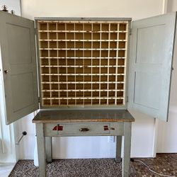 Antique Wood Mail Sorting Cabinet