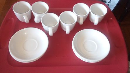 White Ceramic Cups and Saucers Set