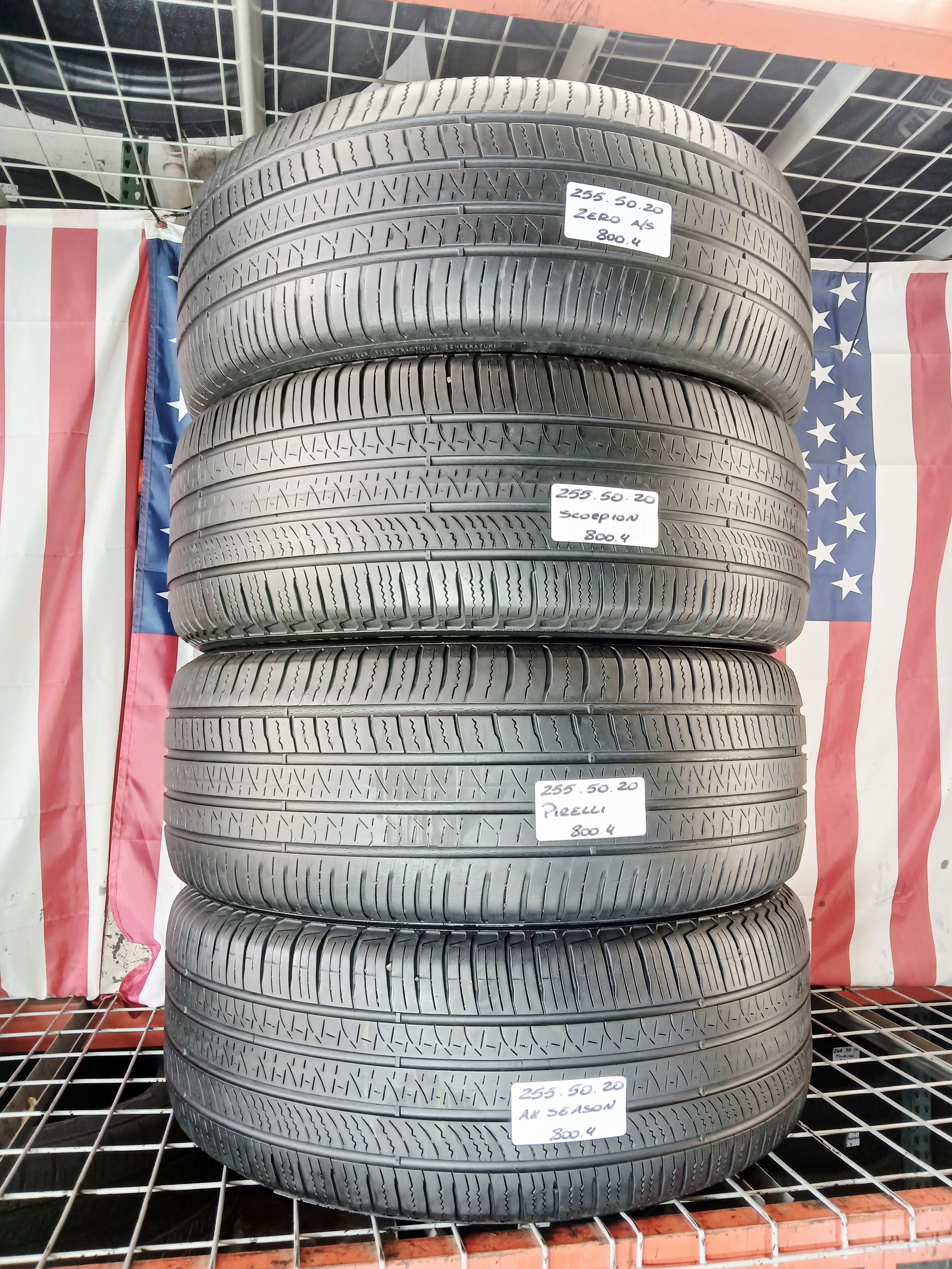255/50R20 PIRELLI SCORPION ZERO A/S OEM DIRECT REPLACEMENT USED TIRES 255 50 20 ACURA MDX AUDI Q6 Q7 SQ6 SQ8 CADILLAC SRX TRAILBLAZER ENCLAVEEXPLORER