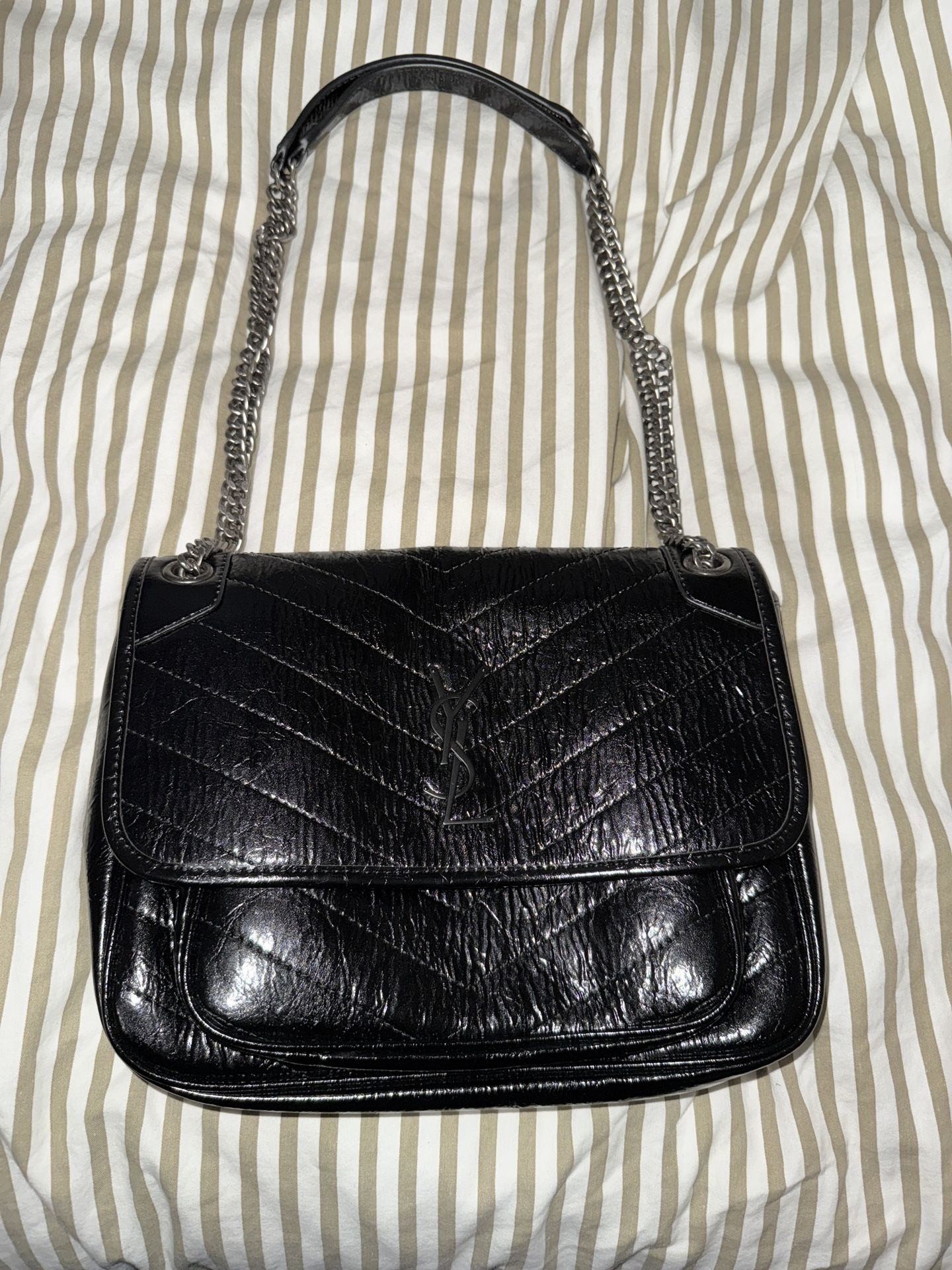 Saint Laurent Niki Baby Medium Quilted Crinkled Leather Shoulder