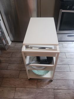 White kitchen cart with wheels