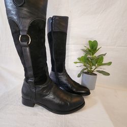 ATTILIO GIUSTI LEOMBRUNI AGL WOMAN RIDING BOOTS SUEDE BLACK  LEATHER SZ 37.5
