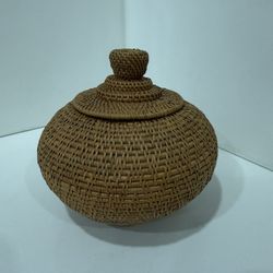Vintage Small Rattan Bowl with lid