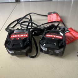 Lot Of 2 Craftsman CMCB101 20V Battery Charger Lithium Ion 20 Volt. New Open Box however there are a couple of very, very tiny scuff marks on one fron