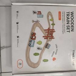 Wooden Train Set for Toddler - 39 Pcs- with Wooden Tracks