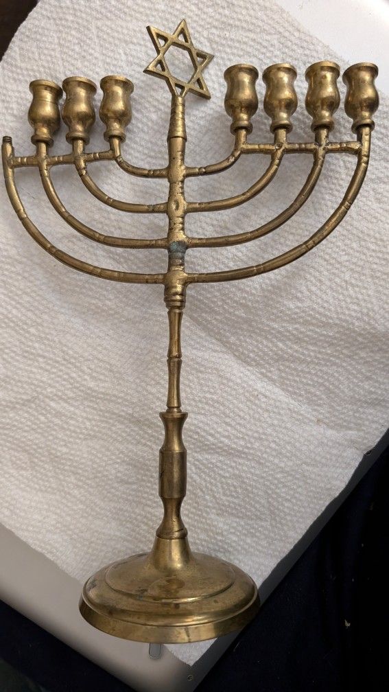 Antique Brass Jewish Menorah Hanukkah Candles. Missing One Cup. Check Out Prices Of Others.