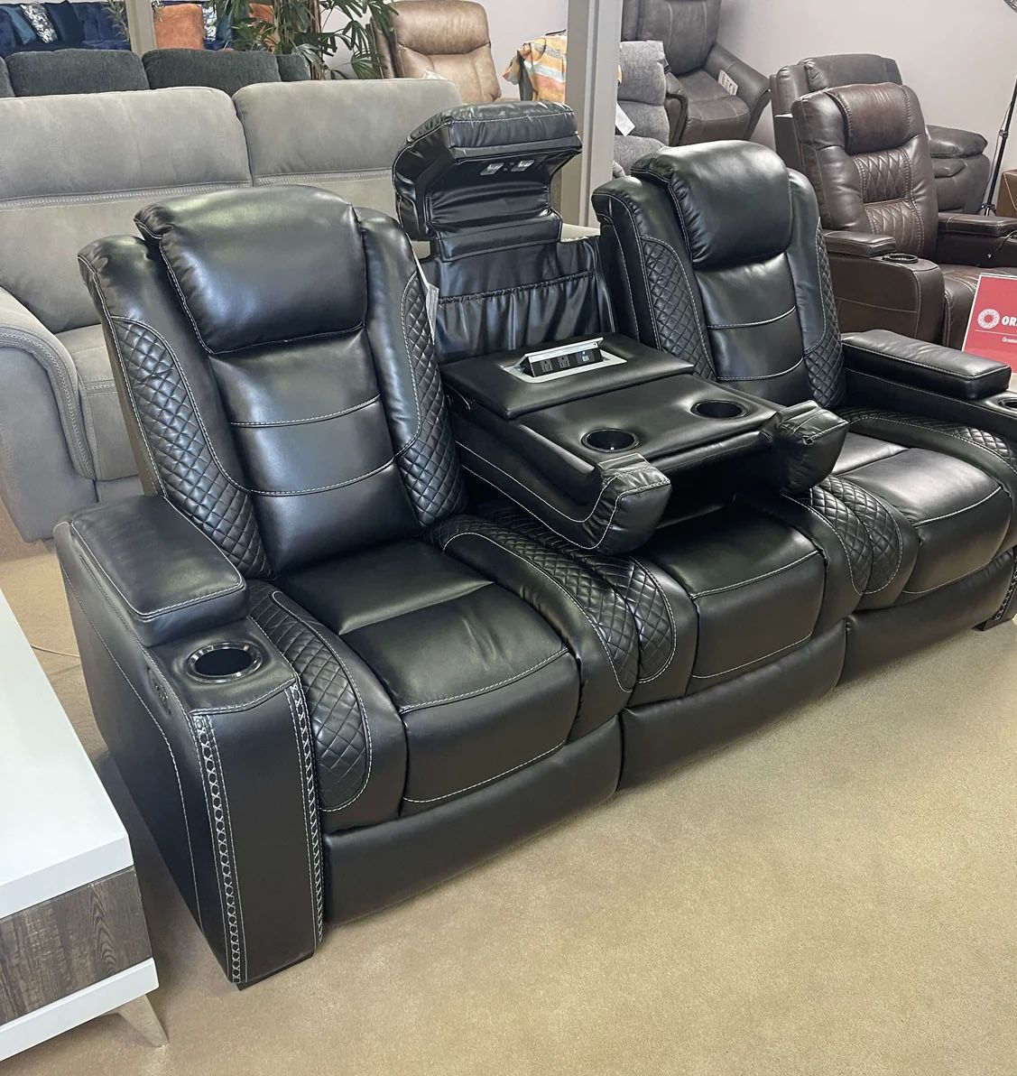 🦋Showroom,Fast Delivery, Finance,Web🦋 Power Reclining Sofa w/LED & Drop Down Table Black Couch