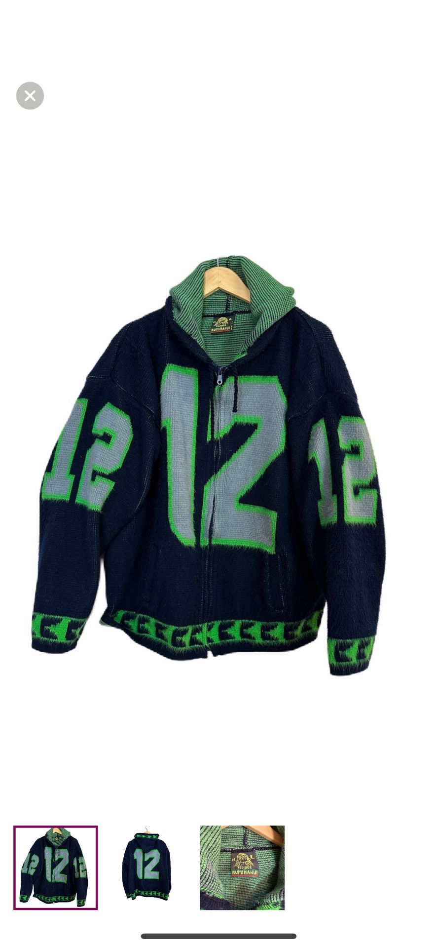 Tejidos Riminahui Seattle Seahawks 12th Alpaca Zip Up Hoodie Jacket Men’s Large