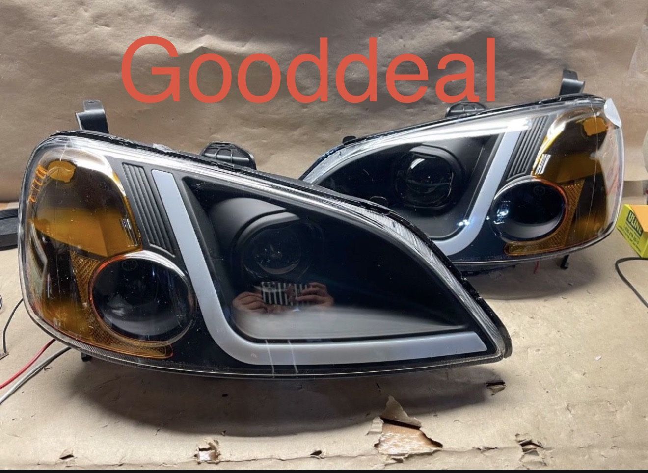 OH160 Fit 01-03 Honda Civic LED Black Housing Clear Corner Headlight