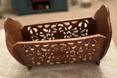 Vintage Indian Hand Carved Wood Magazine Holder