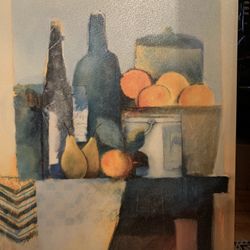 Acrilic Still Life painting, Fruits and Wine scene. Perfect Kitchen & Great Room Decor. 31in Width By 39in Height $65 or best offer