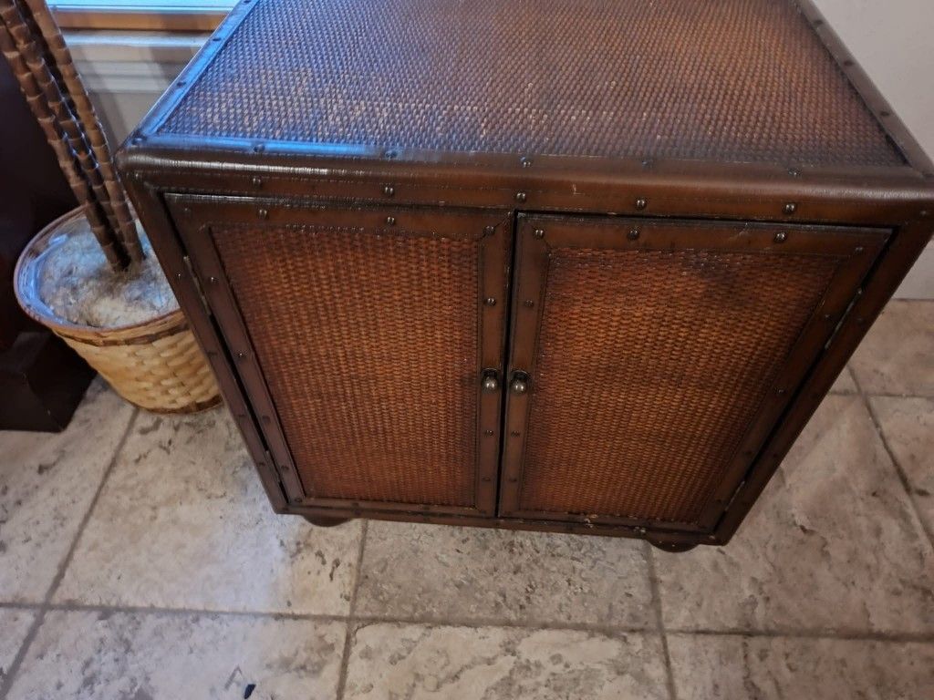 Wooden Table With Wicker Front-Antique