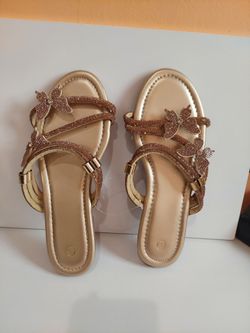 Rose Gold Rhinestone Butterfly Flat Sandals