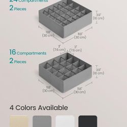 SONGMICS 4 Pack Drawer Organizers, 80 Cells (2x16+2x24), Foldable Dividers, 11.8 x 11.8 x 3.9 Inches, for Socks, Underwear, Ties, Belts, Dove Gray URU