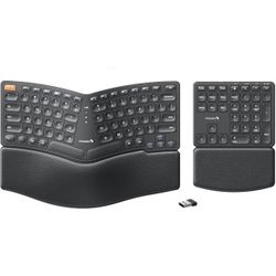 ProtoArc Wireless Ergonomic Keyboard, EK04 2.4GHz USB Wireless Ergo Keyboard with Separate Numeric Keypad, Split Design, Hard Wrist Rest, Rechargeable