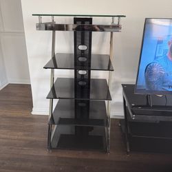 glass tv stand with mount 4 shelves for gaming systems, cable boxes 