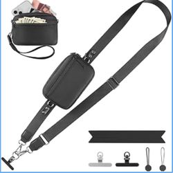 Clip and Go Strap for Phone with Wallet Crossbody, Adjustable Phone Lanyard with Detachable RFID Wristlet Wallet, 
