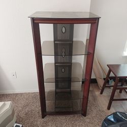 CONCISE STYLE TEMPERED GLASS&CHERRY FINISH WOOD ENTERTAMENT CENTER CD PIER-ASDI 48"