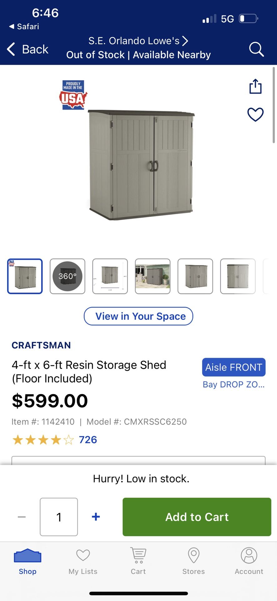 CRAFTSMAN 4x6 RESIN STORAGE SHED FLOOR INCLUDED