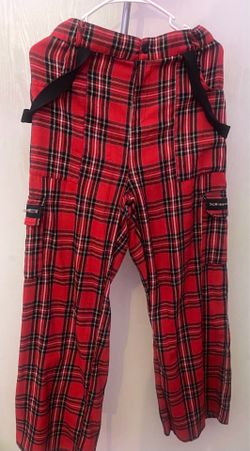 Gothic Bondage Red Plaid Men Pant Alternative Punk Rock EMO Large Trouser Pant Shorts