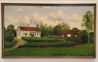 Mikael Raatikainen Rural Finnish Landscape 1924 Oil on Canvas Painting 30x26" Framed