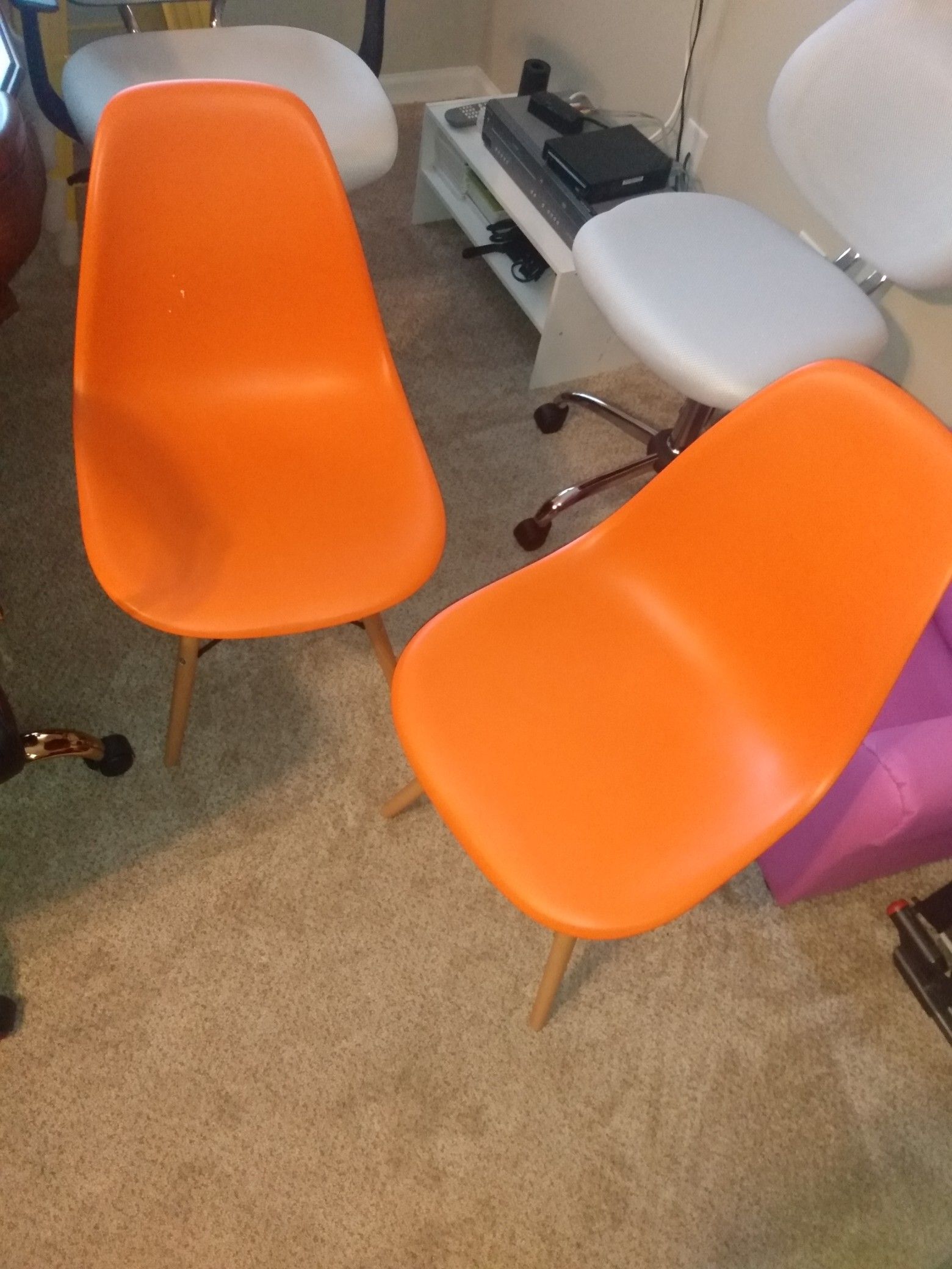 Brand New orange plastic side chairs 2pc set