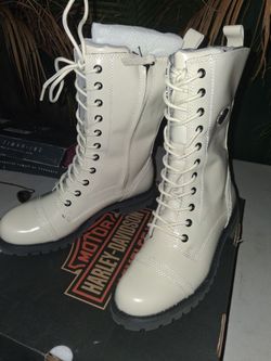 Harley-Davidson Cream Leather Lace-Up Boots