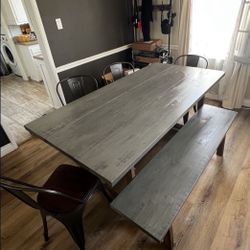 Dining Table -4 Bistro Chairs -+ Bench. Farmhouse/Industrial.