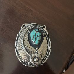Silver S.S.I. Turquoise Floral Crafted  Belt Buckle USA