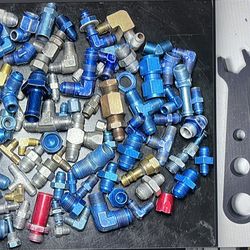Large Lot of AN Fittings Tube Fittings Adapters Connectors Plugs plus 3 Wrenches