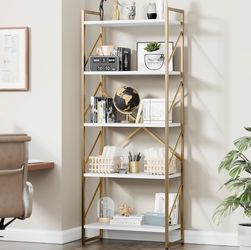 Vongrasig 5 Tier Bookshelf, Modern Tall Bookcase, Industrial Book Shelves Display Standing Shelf, Free Standing Storage Organizer for Bedroom, Living