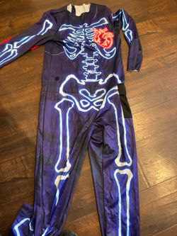 Neon Skeleton Halloween Costume Jumpsuit large in kids sz 12/14