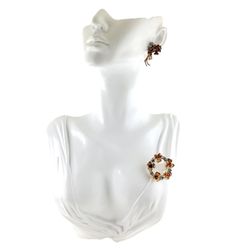 1950s Austria Delicate 2 Pieces Set, Floral Brooch and Earrings, Gold Plated, Glass Crystals,  Collectible 