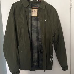 Hollister, Olive Bomber Jacket, Size Large