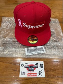 Supreme Red New Era Breast Cancer Awareness Box Logo Fitted Hat 7 3/8 FW25