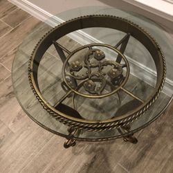 Round Occasional Table With Beveled Glass Top 