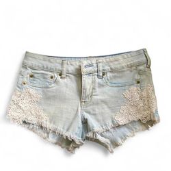 American Eagle Lace Crochet Denim Shorts Y2K Size 4