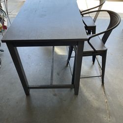 Wooden Island with Metal Chairs and Recipe Book Shelf