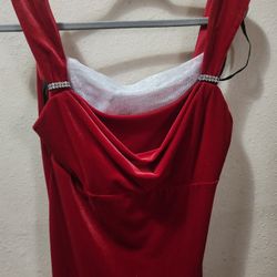 Brand New Red Velvet Maxi Dress With Rhinestones And The C O W L Neck And Strap Size 12 Made By O N Y X Night USA Very Expensive
