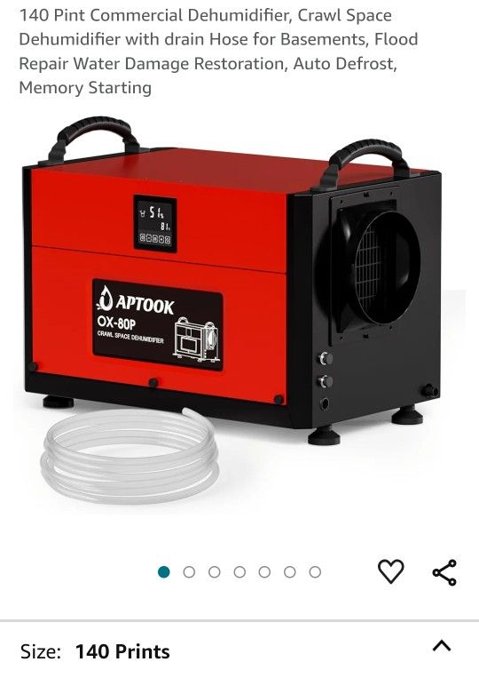 140 Pint Commercial Dehumidifier, Crawl Space Dehumidifier with drain Hose for Basements, Flood Repair Water Damage Restoration, Auto Defrost, Memory