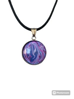 Stainless Steel Purple & Blue Abstract Design 1 InchPendant  w/ 18” Suede Chain