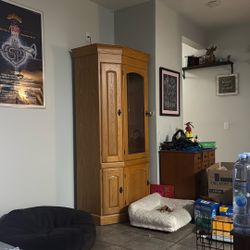 Wooden Cabinet With Glass Door Corner Unit