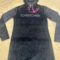 BEBE Ladies Black velour Rhinestone Hoodie Sleepwear - Small