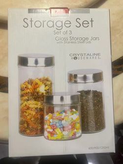 BRAND NEW Crystalline Housewares Glass Storage Jars (Set of 3)